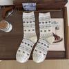 Calcetines blancos de tubo medio para niños, calcetines de tubo medio con lazo de viento de isla justa, calcetines de algodón rizado de amor, calcetines de pila sin hueso de primavera y otoño