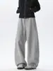 Pantalones casuales retro holgados de color gris O-sport con buena caída, pantalones deportivos de pierna ancha curvada estilo americano para hombre en tallas grandes