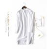 Kuichun Nuevo Comercio Exterior Estilo Japonés Francés Lino Puro Versátil Blanco Cuello Vertical Longitud Media Artística Camisa de Manga Larga para Mujer