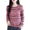 Suéter de punto retro de cuello redondo nuevo para otoño/invierno 2026 transfronterizo, de manga larga para mujer, color hilo floral, bloques de color, a rayas, ajuste holgado, camiseta básica