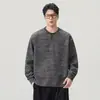 Sudadera casual para hombre, estilo dos piezas falsas, cuello en V, top elegante de punto grueso 370G, manga larga para otoño