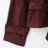 Nueva chaqueta casual de otoño para mujer con cuello alto, manga larga, cinturón y botones de doble abotonadura