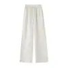 Pantalones Nuevos Estilo Nacional Chinoiserie Satén Jacquard Pierna Ancha para Mujer Invierno 2024 Diseño Retro con Hebilla Cintura Alta Casuales para Barrer el Piso