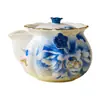 Tetera de Peonías Glaseada con Soda para Uso Doméstico, Tetera de Mano con Tapa, Juego de Té Kung Fu Individual de Alta Gama con Taza de Té Antiescaldable con Borde Dorado