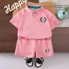 Traje de niño Estilo Western de Verano 2025 Ropa de Verano Delgada Nueva Ropa de Bebé Lel Color Sólido Manga Corta Ropa Moderna para Niños