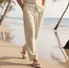 Calças Longas Masculinas 2025 Calças de Praia de Verão Cordão Cintura Elástica Reta Cor Sólida Confortável Moda Diária Streetwear