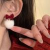 Dulce Otoño e Invierno Aretes de Felpa con Lazo de Terciopelo Rojo Año Nuevo Año Nuevo Aretes Explosivos Aretes Únicos de Bola de Pelo para Mujer