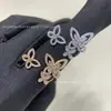 Anillo Gejia de Lujo Ligero Edición Alta Mariposa Fantasma Hueca Abierto Totalmente Diamantado Chapado CNC Oro Grueso de 18K Anillo de Alta Gama