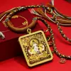 Guanyin de Cuatro Brazos Tíbet Chapado en Oro Artesanía Fina Thangka, Guanyin de Mil Manos, Signo del Zodiaco Rata, Ocho Deidades Guardianas Amuleto Buda Colgante de Collar