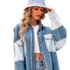 Jaqueta Jeans Feminina Amazon Primavera 2024 Nova Tendência Jaqueta Solta e Versátil Denim Color Block