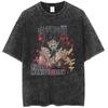 Camiseta con estampado de anime para hombre, camiseta lavada de estilo americano antiguo, camiseta de gran tamaño para hombre de estilo urbano europeo y americano, top de verano