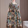 Vestido de Algodão e Seda Floral para Mulheres de Meia-Idade e Idosas, Novo Estilo Verão 2026, Vestido Solto de Algodão e Viscose para Usar por Cima