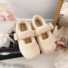 Moda Blanco Pequeño Estilo Fragante Forro de Polar Planos Zapatos de Piel para Mujer 2025 Nuevo Invierno Cálidos Mary Jane Zapatos de Algodón
