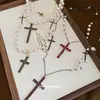 Nuevo Collar Multicapa de Perlas con Cruz Incrustada de Diamantes Estilo Dulce y Fresco Cadena de Clavícula de Moda Cadena Ligera de Lujo de Alta Gama para Suéter para Mujeres
