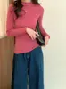 26 Nuevo Estilo de Otoño Top, Lana Merino 100% Ultra Fina, Estilo Coreano Color Sólido Cuello Semi Alto Manga Larga Camiseta Base de Punto para Mujer