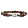 Pulsera elástica de estilo Punk Nuevo Transfronteriza con Calavera de Cáscara de Coco y Abalorios Irregulares con Cuentas de Madera y Empalme de Astillas de Madera