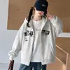 Chaqueta con capucha para niña, Nuevo estilo Primavera y Otoño, Sudadera con cremallera y bordado de letras americanas, Top casual holgado para niños mayores, Otoño