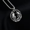 Collar de acero de titanio para hombre y mujer, popular en el comercio exterior transfronterizo europeo y americano, con colgante de cabeza de lobo doble vikingo, tendencia de moda, personalidad versátil