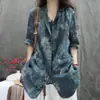 Chaqueta de Traje de Lino y Algodón de Alta Gama con Estampado Retro para Mujer, Verano, Delgada, Elegante, Casual, Protector Solar, Cárdigan Superior