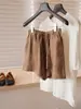 Shorts de lino de peso pesado con cintura alta y cordón, textura relajada y casual, versátiles, súper alargan las piernas, amigables para cuerpos tipo pera