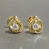 Pendientes de cobre chapados en oro estilo coreano Huitan, pendientes de metal tejido con microincrustaciones de circonita, pendientes pequeños y exquisitos para estudiantes