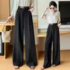 Pantalones casuales de traje para mujer, delgados de cintura alta, fluidos, nuevo estilo de otoño, pantalones de pierna ancha de seda helada, pantalones rectos frescos con protección solar