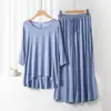Conjunto de pijama modal feminino de verão fino solto com manga 3/4 casual plus size roupa externa conjunto de duas peças