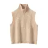 Chaleco de cuello alto con media cremallera para mujer, suéter sin mangas de cachemir con trenzado completo, top tipo chaleco en capas