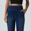 Jeans Acampanados de Alta Elasticidad para Mujer de Tiktok, Pantalones Largos Casuales de Cintura Alta Ajustados, Jeans Azul Oscuro de Moda Europea y Americana de Largo Hasta el Suelo