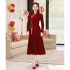 (Mercancías despachadas) Vestido Cheongsam rojo nuevo para boda, compromiso, puerta de casa, para mujer