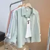 Para Mujeres Petite, Prenda 100% Algodón Lavado a la Piedra Nueva Camisa Versátil para Mujer Estilo Coreano de Manga Larga Color Sólido en Algodón Slub