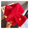 Bufanda Gruesa de Invierno Roja Festiva Imitación de Piel de Conejo Rex Bufanda Rica para Niña Cuello Cruzado Cálido