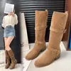 Botas Altas de Cuero Suave Arrugado Otoño/Invierno Nuevo Retro 2026 Versátiles con Hebilla Botas Largas Estilo Redondeado Adelgazante Wasteland