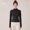 Jaqueta de Yoga Chuandun Outono e Inverno com Gola Alta e Zíper para Mulheres, Corte Justo, Manga Longa, Jaqueta de Yoga para Esportes ao Ar Livre