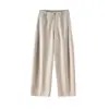 Calça de sarja imitação de algodão de cintura alta com perna curva estilo americano descontraído, calça longa casual fácil de cuidar para mulheres, Outono 2026