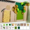 Flores de Papel Verde para Jardín de Infancia, Mariposas, Flores de Loto, Hojas de Loto Tema Pizarra Decoración de Pared Pegatinas, Materiales de Decoración Ambiental