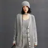 Nuevo Suéter Cardigan Abrigo de Punto Trenzado de Cachemira para Mujer Otoño/Invierno 2025 Bloque de Color Bolsillo Doble Cuello en V