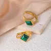 Pendientes Europeos y Americanos Geométricos Redondos Incrustados Imitación Turquesa Ojo de Gato Acero de Titanio Acero Inoxidable de Alta Gama Elegantes Modernos