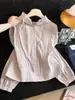 Foto Real de la Nueva Colección Primavera 2026 Estilo Holgado Patchwork Encaje con Capucha Protección Solar Camisa Versátil Cárdigan Top para Mujer