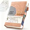 Agenda diaria versión inglesa 2027 transfronteriza, calendario de una página por día, manual de eficiencia horaria, cuaderno personalizable