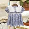 La versión coreana original de la ropa para niños, falda para niños de una generación de niñas de verano, vestido de manga corta con cuello blanco floral MS452401