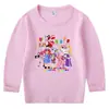 2026 Nova Camiseta Infantil de Primavera e Outono Gola Redonda Desenho Animado Manga Longa Camiseta Básica Conjunto para Meninos e Meninas Camiseta de Algodão