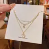 Collar de Corazón de Doble Capa Estilo Coreano de Nicho para Mujer, Gargantilla de Perlas de Lujo Ligero Estilo Ins para Verano, Accesorio Simple y Elegante al por Mayor