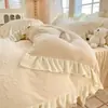 Conjunto de Cama Quatro Peças Estilo Princesa Outono e Inverno Veludo Leite Esculpido Cobertor Dupla Face Veludo Roupa de Cama de Veludo Coral Lençóis com Forro de Fleece
