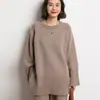 Suéter de Malha Casual Feminino, Novo Estilo Preguiçoso Transfronteiriço para Outono/Inverno 2026, Gola Redonda, Solto, Tamanho Grande, com Barra Dividida