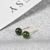 Brincos de Pérolas Redondas de Jaspe Russo Natural Verde Espinafre com Argola de Prata S925 Cuidado com a Orelha Pequenos Brincos Femininos Estilo Chanel