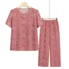 Conjunto de verano de manga corta para mujer mayor de 60-70 años, conjunto de dos piezas de verano para abuela, camiseta para mamá
