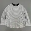 Camiseta Rayada de Manga Larga con Cuello Redondo y Dobladillo Curvo en Color Contrastante, Estilo Nuevo de Otoño, Camisa Versátil y Transpirable Cómoda para Mujer, Capa Base Casual