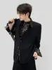 Camisa Estampada de Leopardo Patchwork Falsa Duas Peças Preta para Homem Estilo Canalha de Alta Qualidade Camisa de Manga Longa Modelo Masculino Roupa Jaqueta Padrinhos