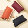 Bolso de mano largo con clip de moda simple de cuero genuino, nueva billetera de piel de vaca de primera capa, bolso de almacenamiento dorado con boca, gran capacidad